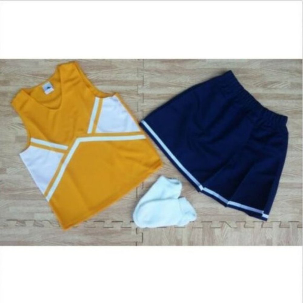 NEW GOLD NAVY CHEERLEADER UNIFORM TOP SKIRT SOCKS